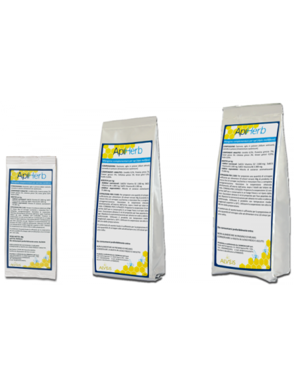 Vista ravvicinata ApiHerb 500g Alveis con istruzioni du2019uso