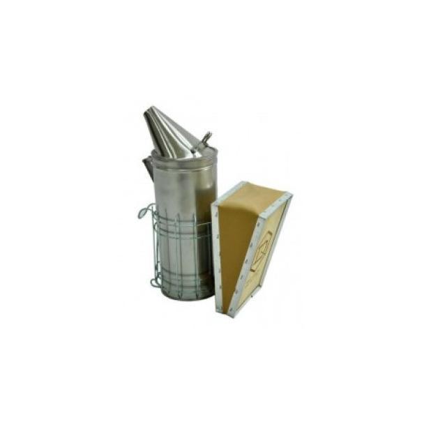 Affumicatore Dadant alto in acciaio inox con mantice in pelle e griglia di protezione