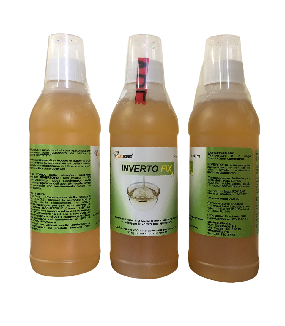 Tris flaconi soluzione Inverto Fix Apicoltura.com 250 ml vista etichette