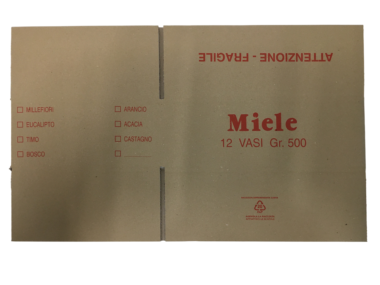 scatola cartone per 12 vasetti miele 500 grammi resistente apicoltura