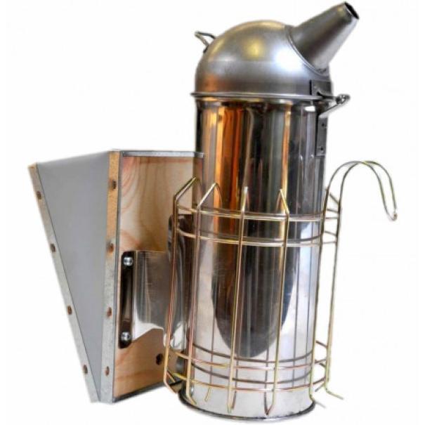 Affumicatore inox apiario con griglia protettiva e mantice laterale