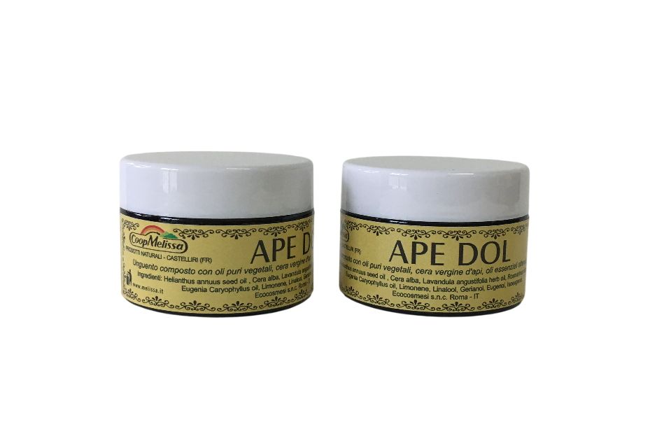 Doppio vasetto di unguento Ape Dol a base di ingredienti naturali
