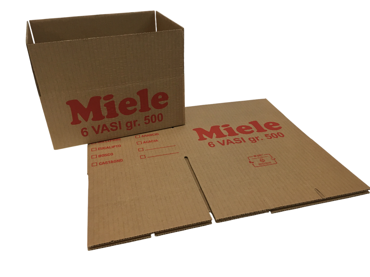Scatola cartone per 6 vasi miele da 500 grammi con divisori automontanti