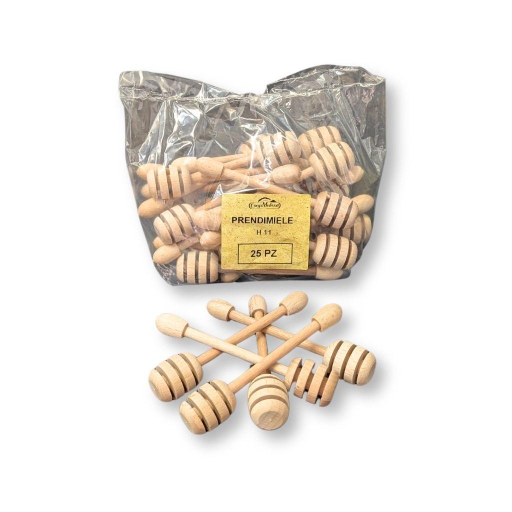 Confezione da 25 prendimiele in legno di faggio con scanalature
