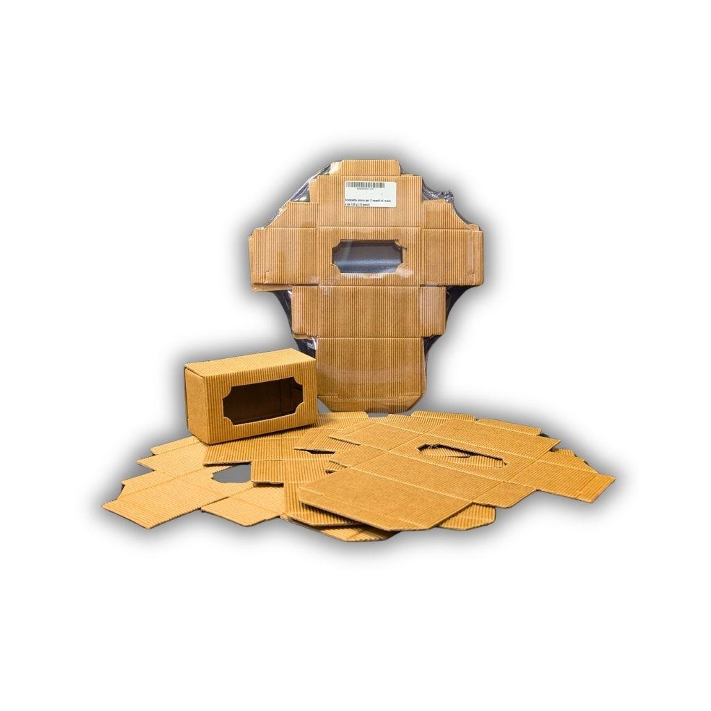 Scatolette avana ondulato per due vasetti miele 125g stese e montate